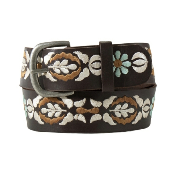 Ariat Accessories - New Womens ARIAT Western Belt Brown Leather w Embroidered Floral Design Sz M 41"